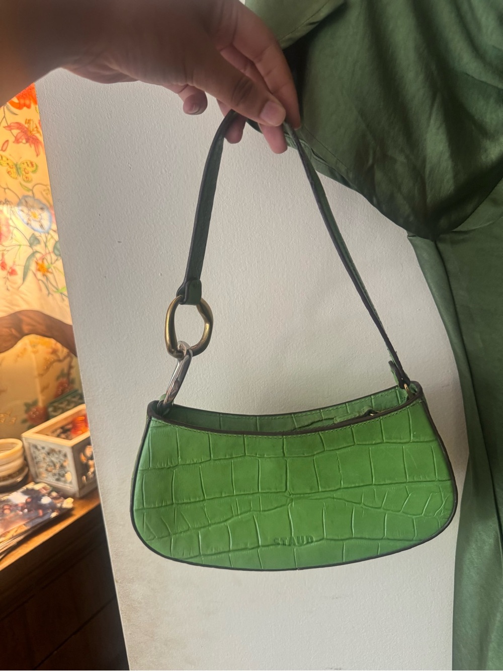 STAUD Green Croc-Embossed Mini Shoulder Bag - Picture 3 of 4